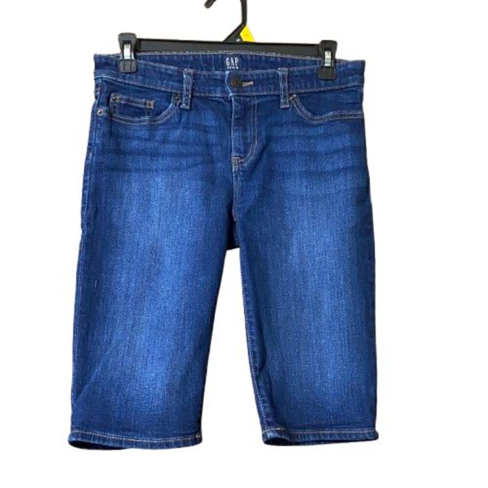 Gap Womens Bermuda Shorts Size 24 Mid Rise 5 Pocket Dark Indigo Stretch